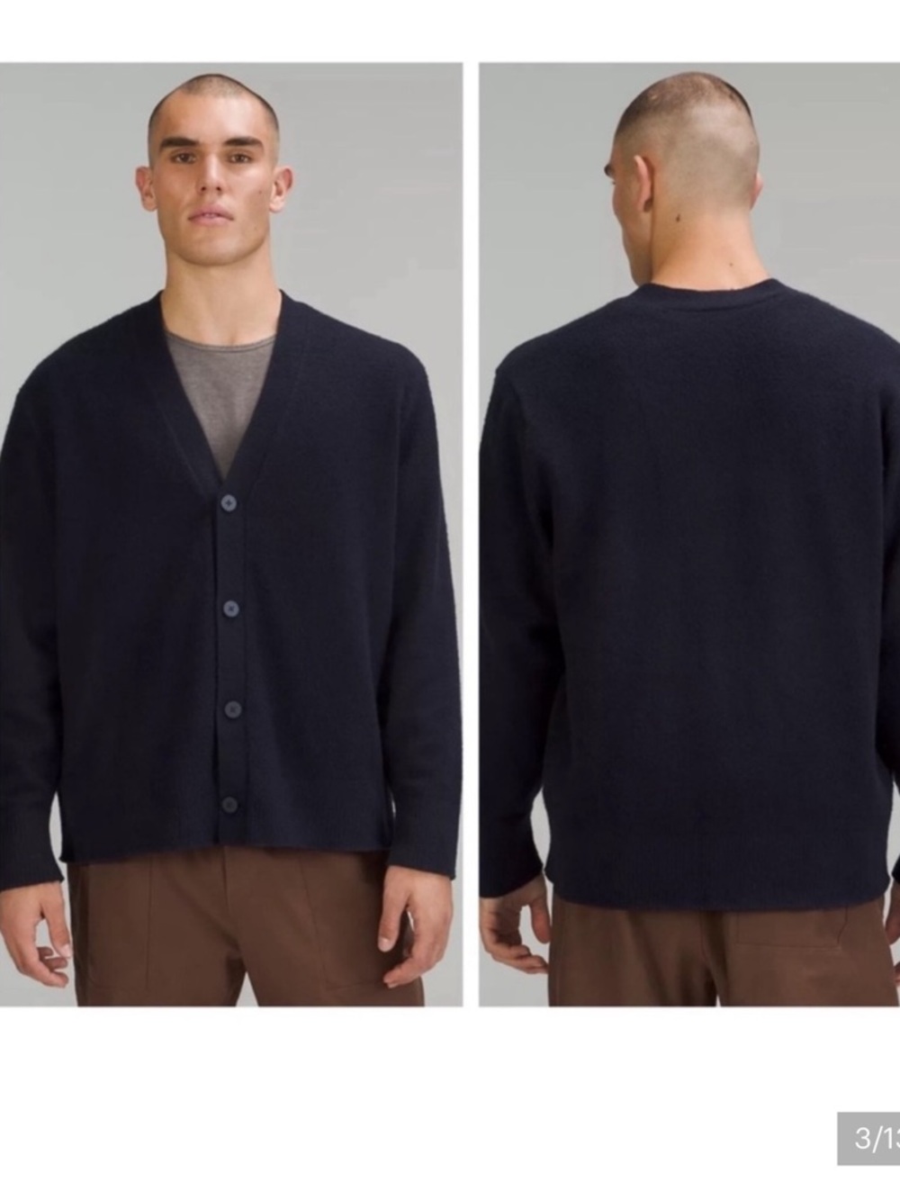 Lululemon Merino Wool Men's Navy V-Neck Button Cardigan Sweater - size M